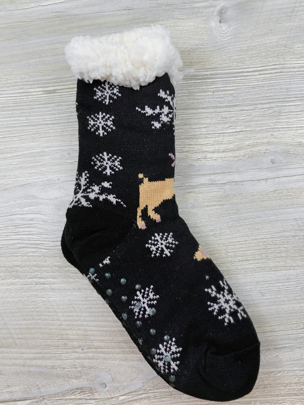 NEW Women's Sherpa Slumber Socks Black Snowflake Reindeer Pattern Non-Slip